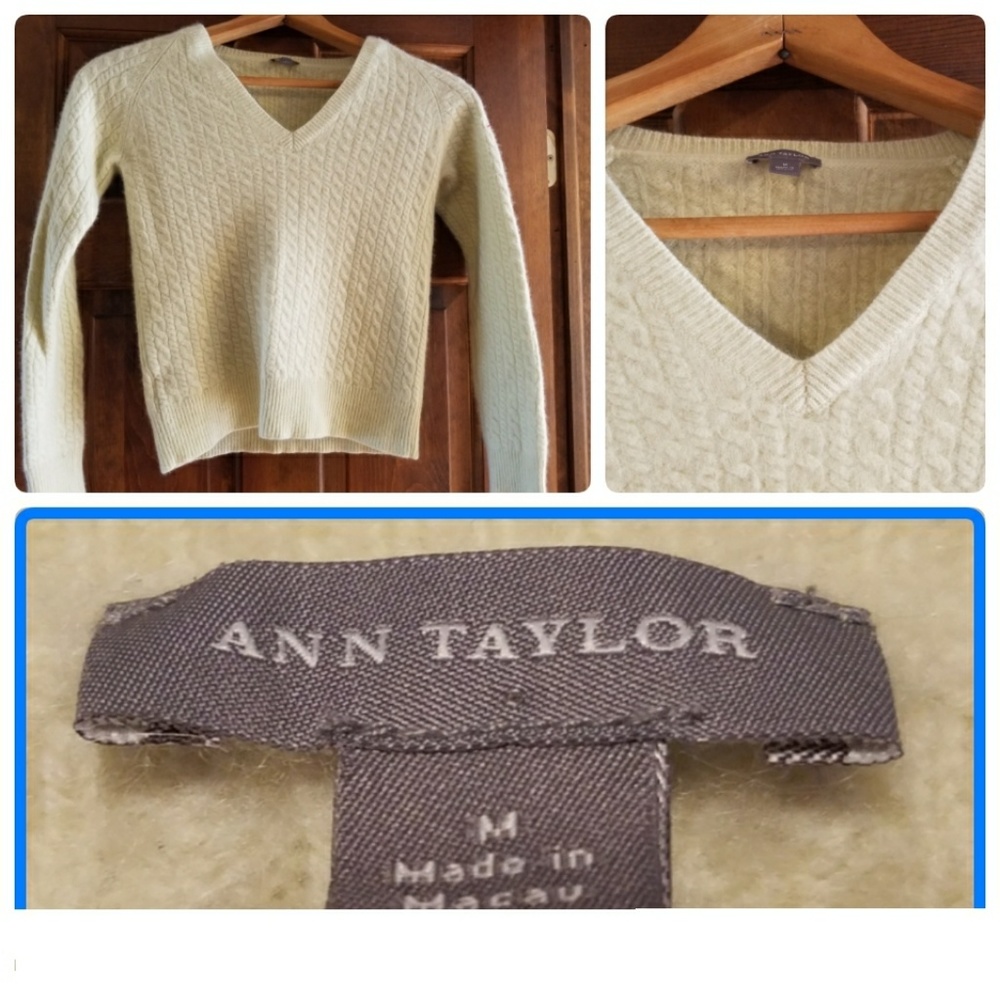 Ann Taylor Yellow Sweater 100% Cashmere Cable Knit